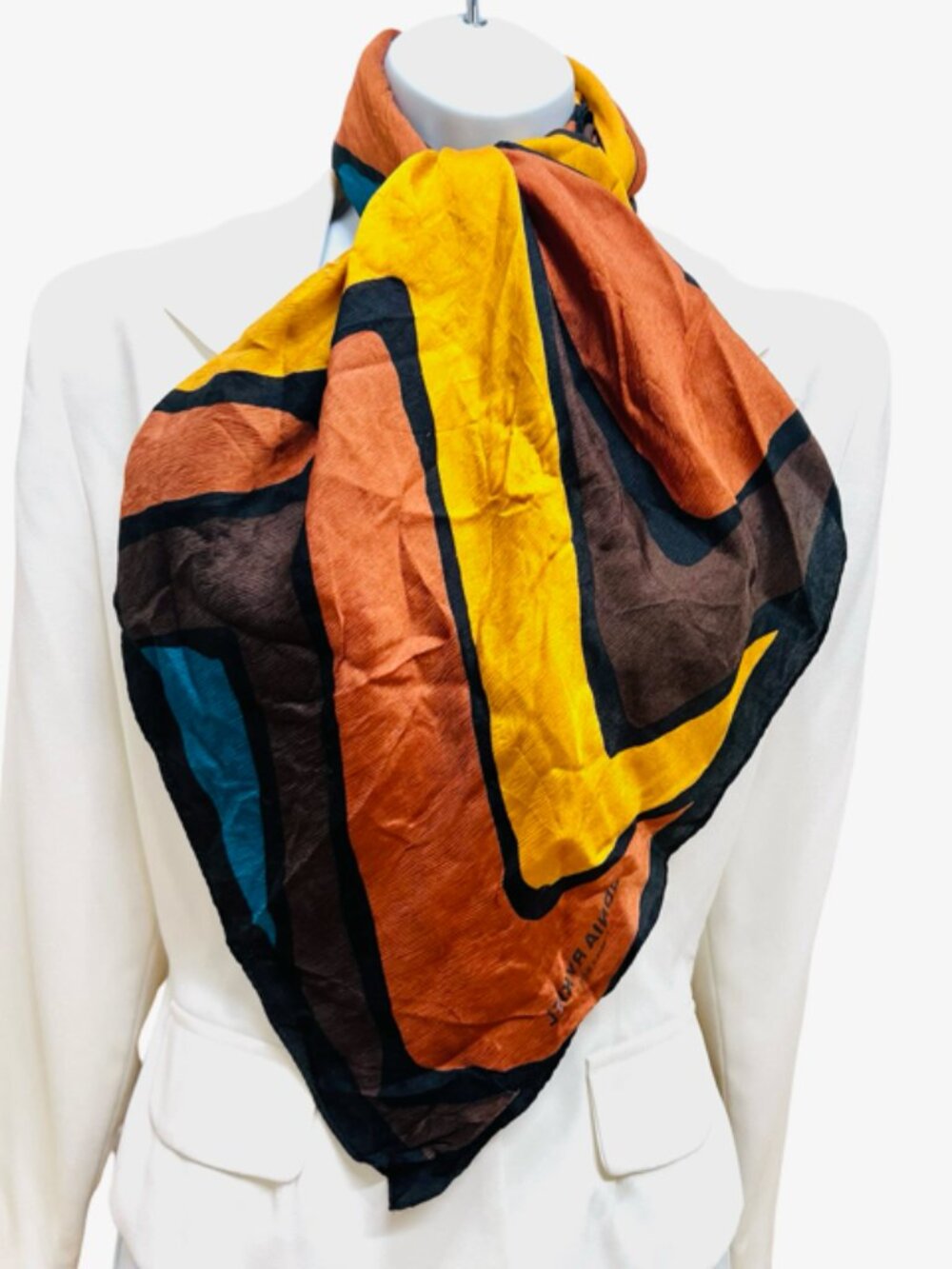 Vintage Sonia Rykiel Foulards 100% Silk Scarf 34" Rusty Brown Black Blue  (25